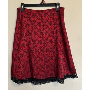Vintage‎ 90s Y2K Skirt My Michelle Goth Victorian Vamp 7 8 Red Satin Black Lace